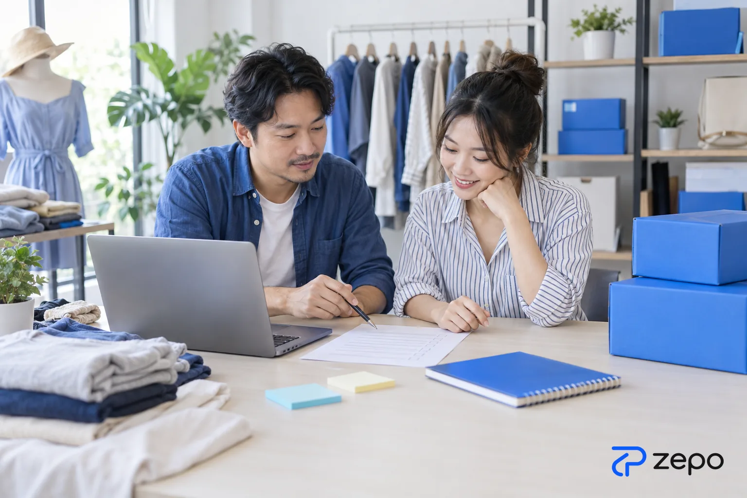 Chủ shop thời trang và nhân viên cùng lên danh sách việc cần làm trước mùa sale