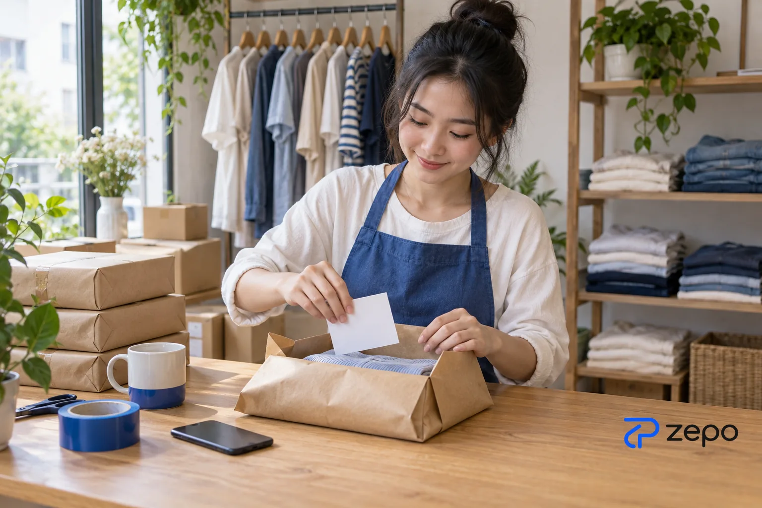 Chủ shop thời trang online bỏ tấm thiệp cảm ơn vào gói hàng trước khi giao